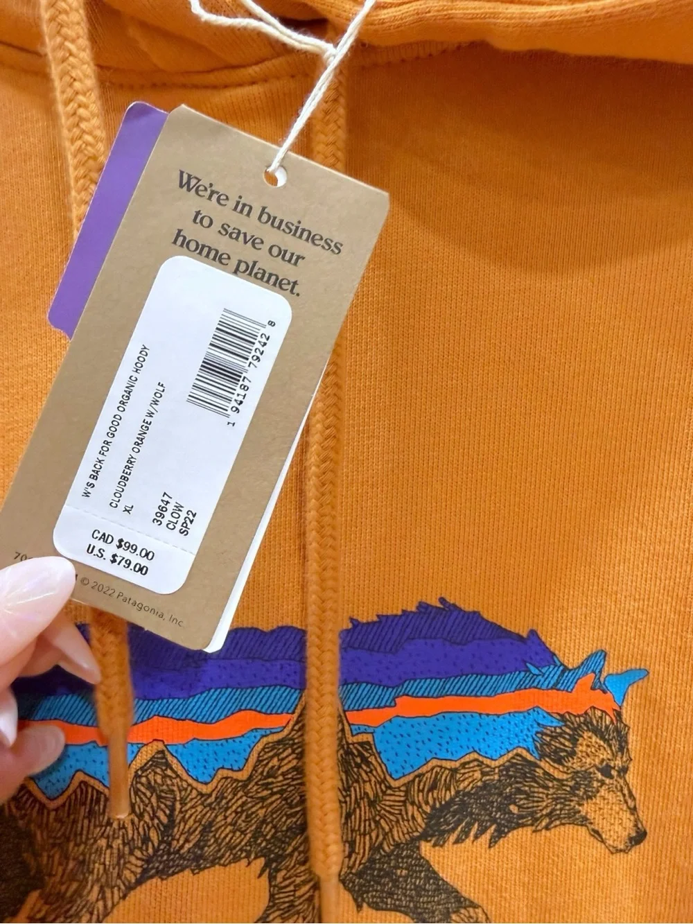 Patagonia Cloudberry Orange Pullover Back for Good Hoodie Wolf Graphic NWT Sz XL - Picture 4 of 14